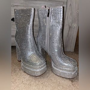 Shop Akira rhinestone platform boots